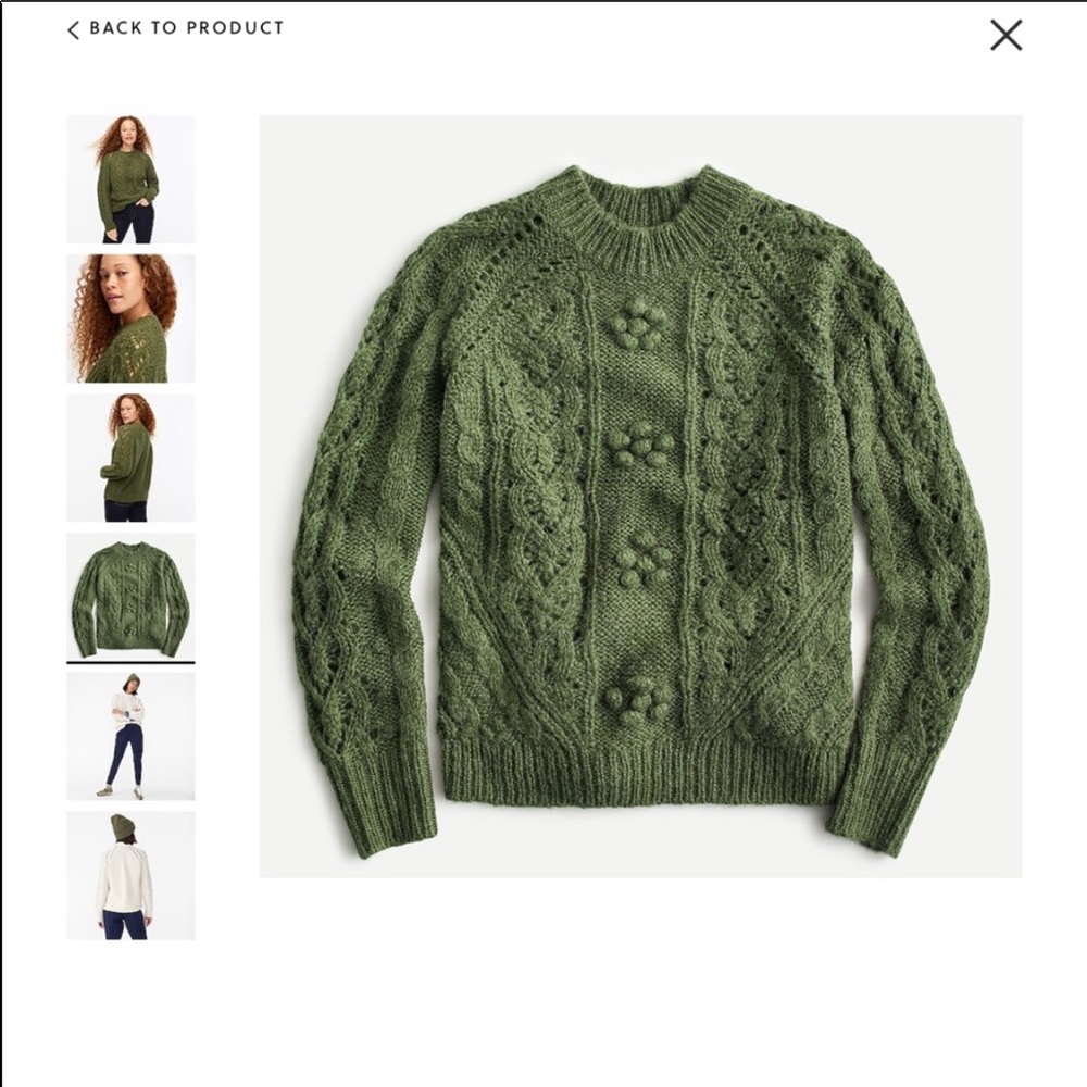 J.Crew Cable-knit Pointelle Sweater- NWT Green, XS